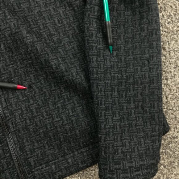 Ibex Jacket Thick Wool Geometric Zig Zag Full Zip Black Gray Mens Large - Picture 9 of 11